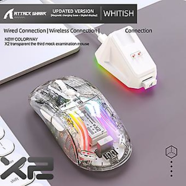 Attack SharkX2Pro 3 Lägen RGB Gamingmus med Laddningsdocka Typ-C +2.4G+BT5.0
