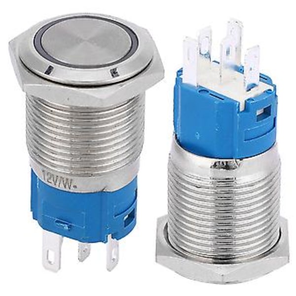 16mm LED-lampa Självåterställande 1NO 1NC Metall Tryckknapp Strömbrytare för Bilmodifiering (Vitt Ljus 5V)