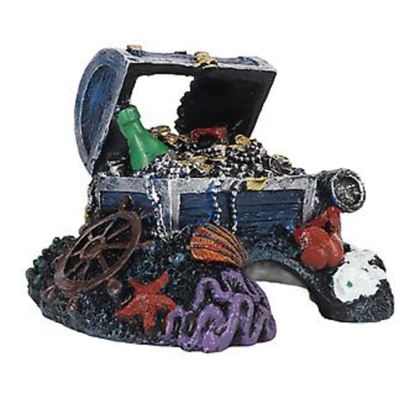 Akvarium Skattkista Ornament Gömställe Grotta Livslik Resin Smyckeskrin Dekoration för Sötvatten Saltvatten Tank Blå
