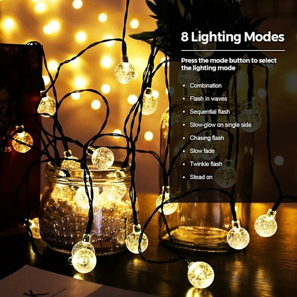 Solcellslingor, 9M 50 LED-slingor för utomhus och inomhus 8 lägen IP65 Vattentät, USB-slingor för jul, fest, trädgård, Pat