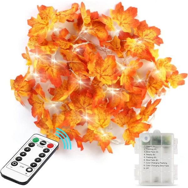 Led-ljusslinga 20 LED-ekorrlampor ljusslinga batteridriven 6,5 fot ljusslinga med fjärrkontroll för Thanksgiving höst sovrum jul Hallo
