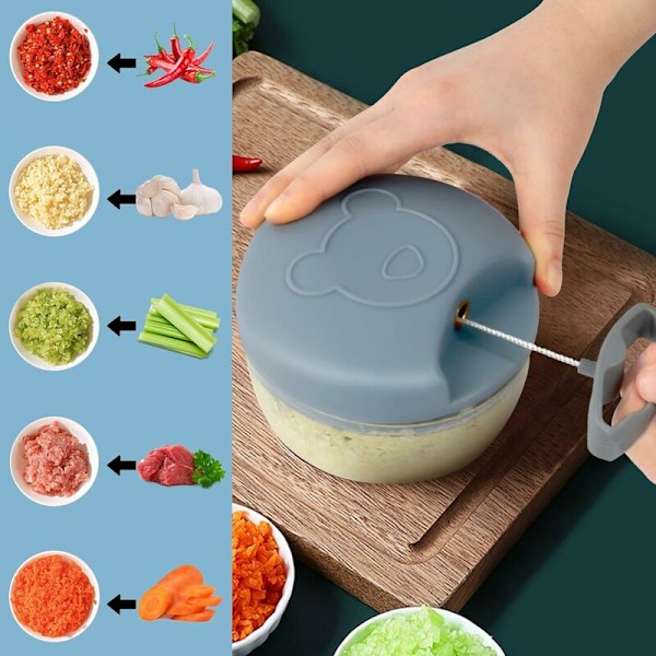 Løkhakker 500 ml - Rustfritt stål - 3 kniver - Manuell multifunksjonshakker