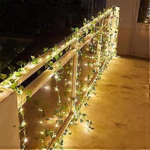 10 m 100 LED Gröna Murgrönsblad Fairy Slingor, 2-pack Solcellsdrivna Slingor, för Trädgård, Uteplats, Fest