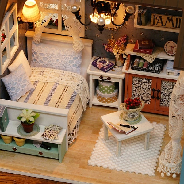 DIY Miniatyr Dukkehus Kit Realistisk Mini 3D Trehus Rom Håndverk Med Møbler LED Lys Julebursdagsgave