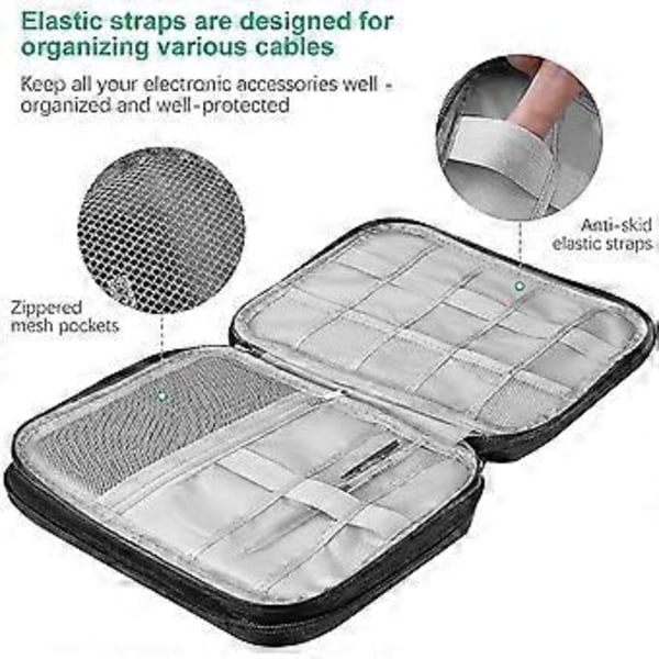 Elektronikk Tilbehør Organizer Veske, Universal Reiseveske for USB-kabel, SD-kort, Lader Harddisk (svart)