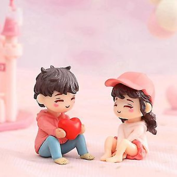 2 stk. Figurer Elsker Par DIY Mini Eventyrhave Ornament Dukke Par Gave Figurer Miniature
