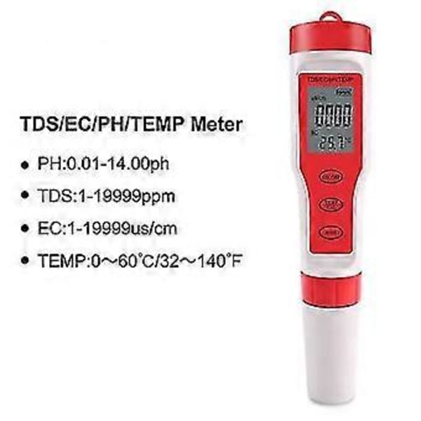 Digital LCD TDS/EC/pH/Temp Mätare Akvarium Vattenkvalitetsmonitor Jordtestare Verktyg