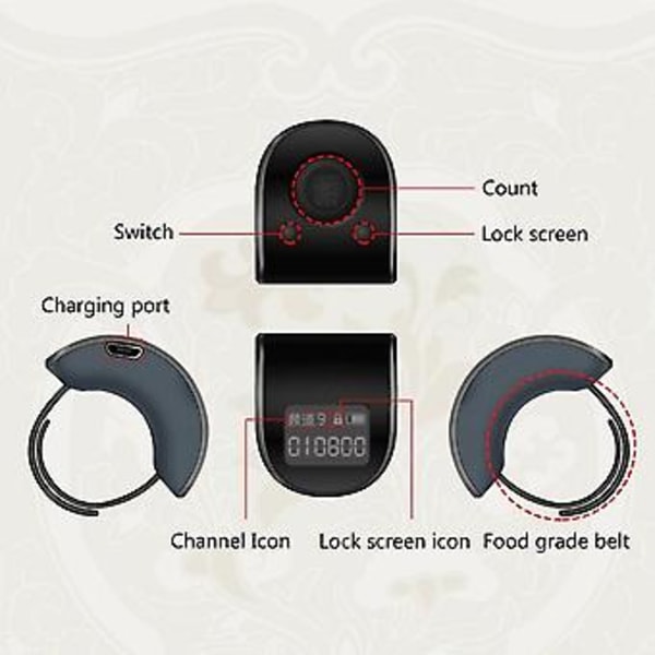 Mini Digital LCD Elektronisk Fingerring Håndtæller 6 Cifret Genopladelig Tæller Klikker - Rød