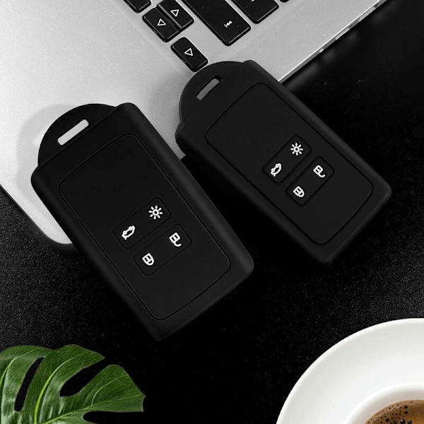 Bilnøgletilbehør kompatibel med Renault Smart Key 4 knapper blødt silikoneetui med nøgleholder-spids - til Clio/Espace 5/Master Bus/Talisman/