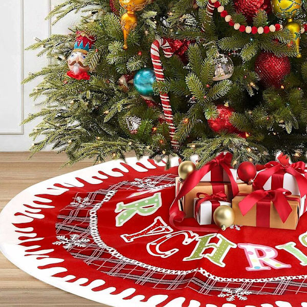 Juletræsskørt, 122cm/48“ Juletræstæppe med Ternet Træunderlag Juletræstæppe Rundt Juletræstæppe