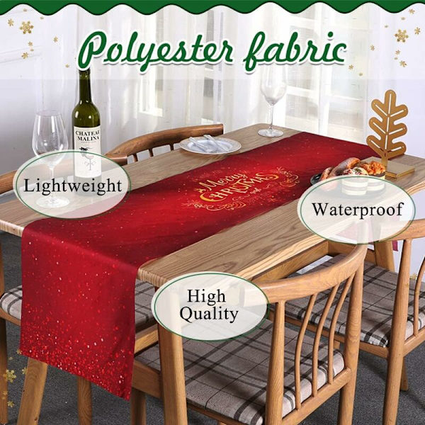 Julbordlöpare, lång vattentät röd Oxford julmiddagsbordsduk och bordslöpare 180 x 34 cm, rektangulär julbordslöpare