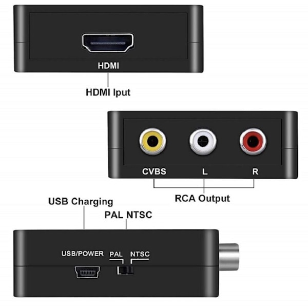 HDMI till AV-omvandlare, HDMI till RCA AV/CVSB L/R 1080P Video HDMI2AV Stöd NTSC PAL HDMI till AV Utmatningsskalare Switch Adapter【HDMI till AV】