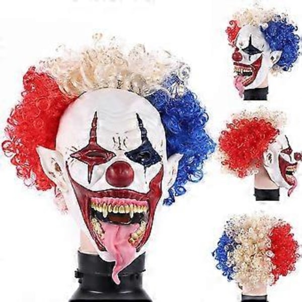 Pelottava Afro-tukka Klovninaamio Halloween Kauhu Realistinen Lateksinaamio Värillisellä Kiharalla Tukalla Aikuisten Cosplay-asusteet