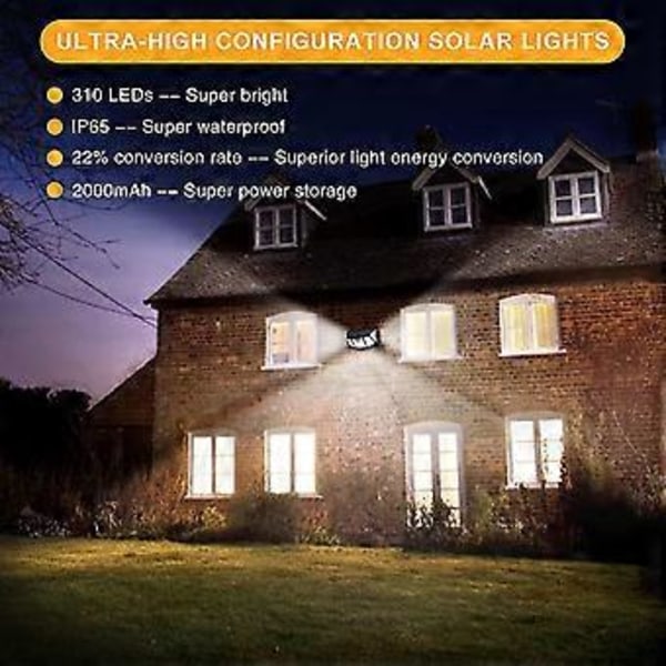 Ulkokäyttöön tarkoitettu aurinkolamppu Led-projektori Liiketunnistin [310 Led / 3 tilaa] Ip65 Vedenpitävä Led-kohdevalo Laajakulma 300 Valo Ulkokäyttöön tarkoitettu aurinkovalaistus F