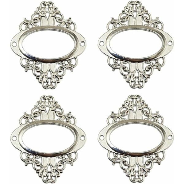 Set med 4 metallmärkesh��llare Retro metallkorth��llare f��r sk��p - 56 x 66 mm f��r visitkort f��r hylla, skrivbord, bokhylla, l��da, silver