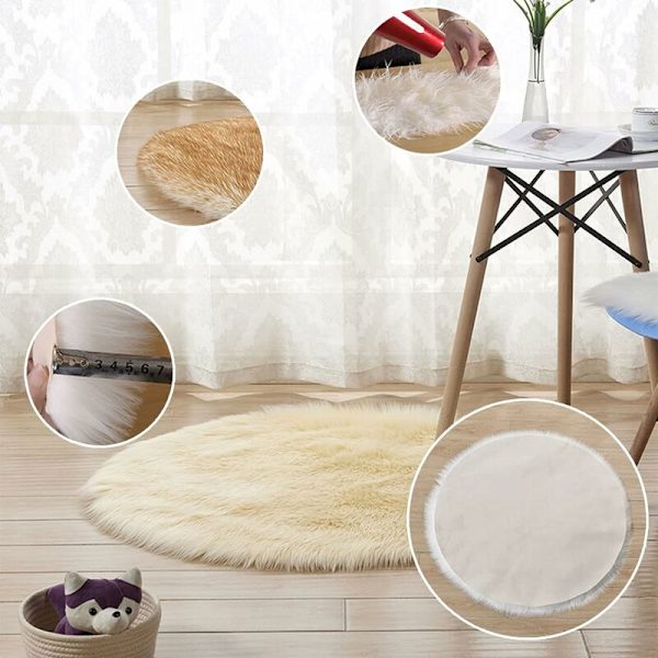 Rund konstgjord fårskinnsstil matta konstgjord fleece stolsöverdrag sittdyna mjuk fluffig lurvig matta för sovrumssoffa golv (gul, 45 x 45