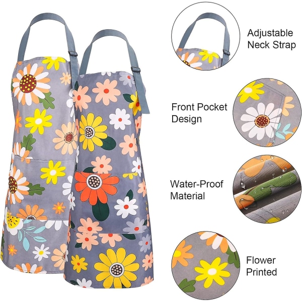 2-pack blommiga förkläden för kvinnor - justerbara vattentäta köksförkläden
