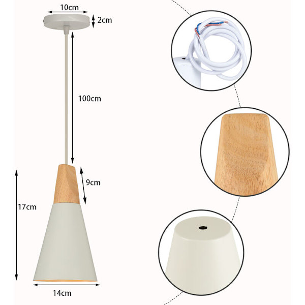 Modern enkel taklampa i metall och trä, justerbar DIY-pendellampa, 2 st, vit