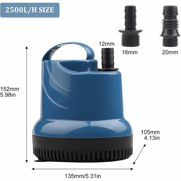 Mini nedsenkbar vannpumpe 2500L/H 40W 230V 2,3m leveringshøyde 2,5m kabel for hage, akvarium, dam, fontene