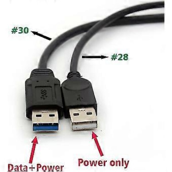 Usb 3.0 -kaapeli, kaksoisvirtakaapelit Y-sovitin, tyyppi A, uros-naarasjatkojohto 30 cm