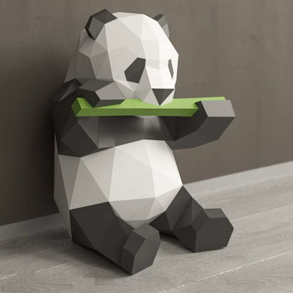 Origami Panda syö bambua Papercraft DIY 3D-malli Geometrinen taitettu paperi kodin DIY-koristeluun (Iridescent Paper)-Fei Yu