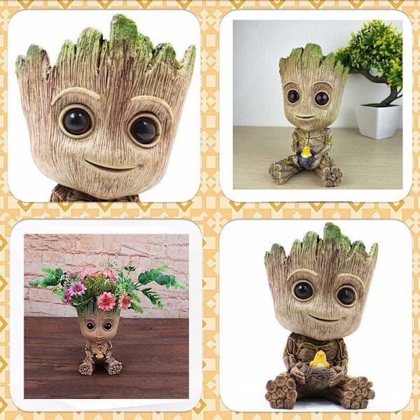 Dekorativ blomsterpotte med drænhul i form af Baby Groot fra Guardians of the Galaxy, 9 x 9 x 13 cm