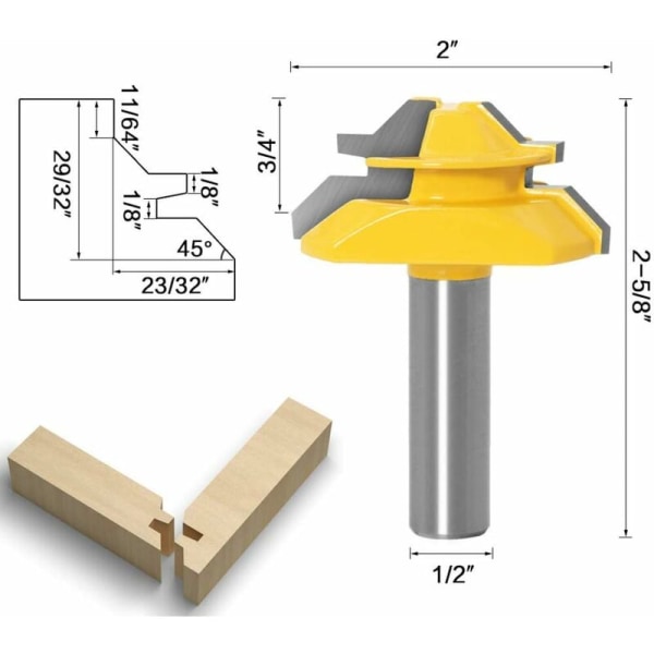 45 graders låsegering fræserbit + notfræser + rillefræser, træbearbejdningsfræser til tømrerarbejde (1/2'' (12,7mm))