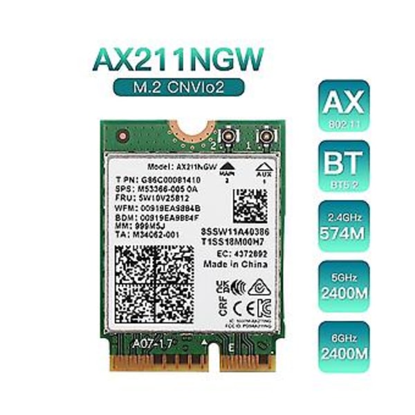 Ax211ngw Wifi 6e M.2 Key E Cnvio2 Dual 2.4ghz/5ghz Trådlös 802.11ac Bluetooth 5.