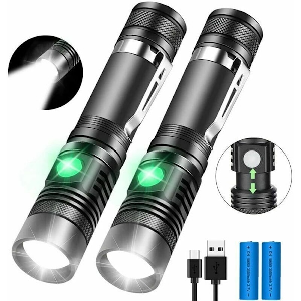 USB-laddningsbar ficklampa mini bärbar starkt ljus långskott zoom, 2 st