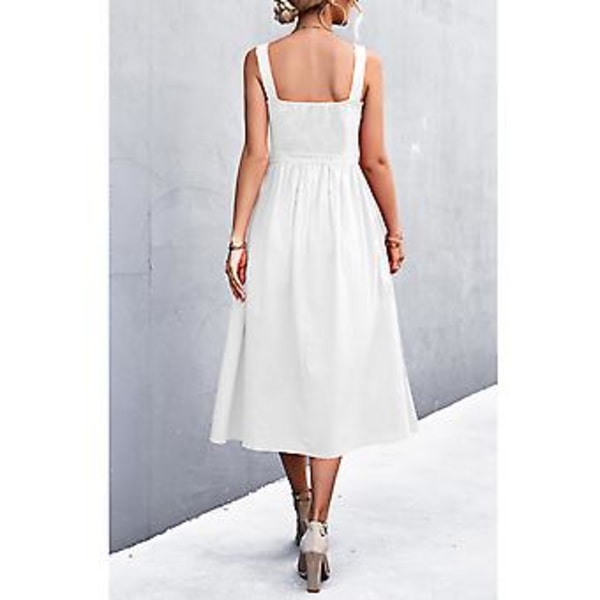 Dame Firkantet Halsudskæring Slip Kjole Moderigtig Elegant Lynlåslukning Løs Afslappet Stroppekjole til Fest Hvid M