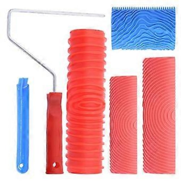 4 st Trämålningsverktyg Set, M21 MS16 Ådring Textur Mönster Roller med Handtag, för DIY Golv Möbler Hem