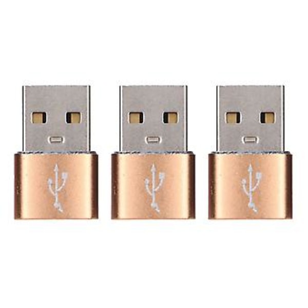 3-pakning USB 2.0 hann til Type-C hunn U-diskadapter Metall USB til Type-C adapter for bærbar PC mobiltelefon (Gull)