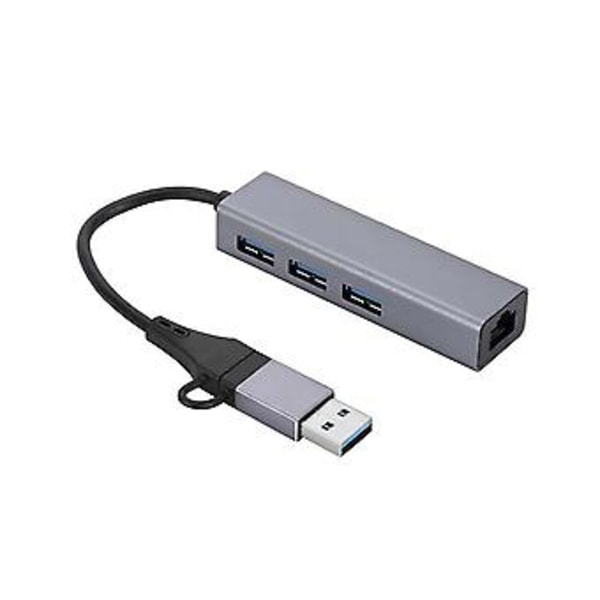 Gigabit 1000mbps 3 Porttia 3.0 Hub 2 In 1 Kaapeli Usb-c Rj45:een, Ei Tarvetta Ajureille