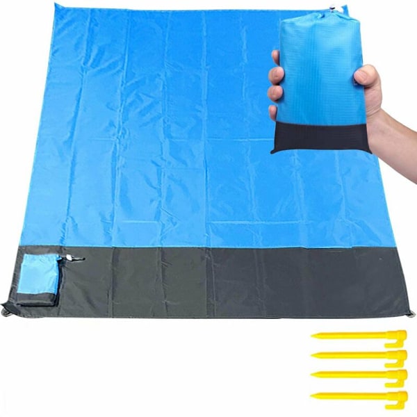 Vattentät picknickfilt tak tak sand bärbar sandmatta för strand, picknick, camping, resor, utomhusevenemang (blå: 200x210cm)