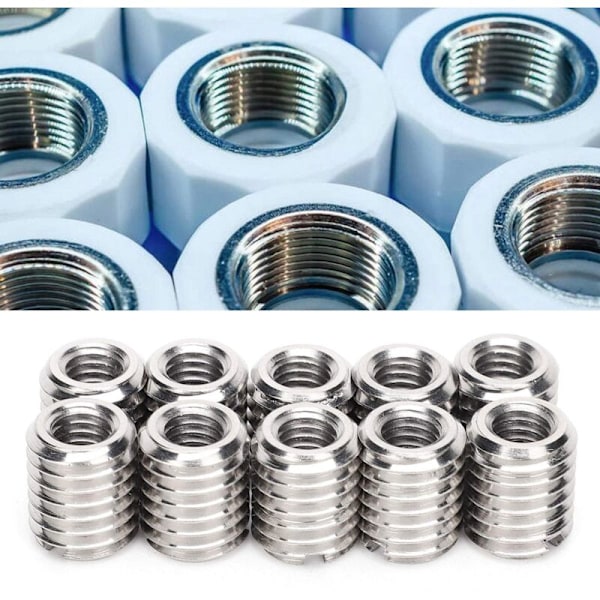 ,10 st insatsmutter, M6/M10 gänginsats, insatsmutter, 303 rostfritt stål (inner M6x1.0 yttre M10x1.5 glöd 12mm)