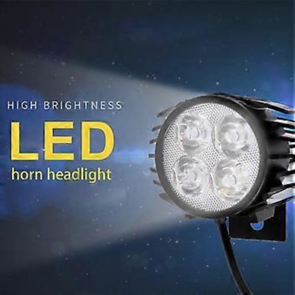 4 LED Elektrisk Cykel 2-I-1 Signalhorn Strålkastare Vikbar Vattentät Starkt Framljus Aluminium 12W Ebike Scooter