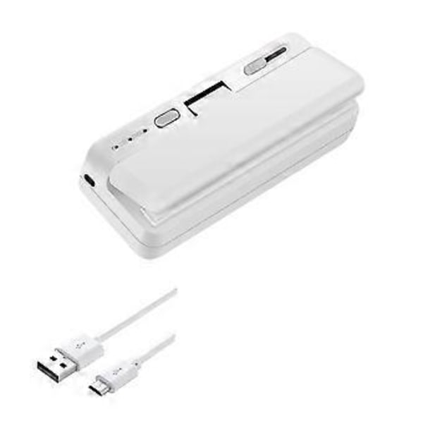 Mini Poseforsegler, USB-oplader til poseforsegling af kartoffelchips, varmeforseglingshætte til snackplastposer, varmeforsegler og skærer, hvid