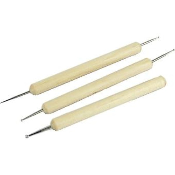 3 stk. Kugleformet stylus i rustfrit stål med træhåndtag, værktøjssæt til prægning af mønstre og lerskulptur