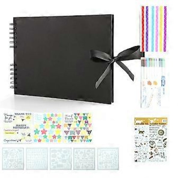 Fotoalbum 80 Sorte Sider Memory Books A4 Kraftpapir DIY Scrapbooking Billede Fødselsdag Børnegaver, Sort