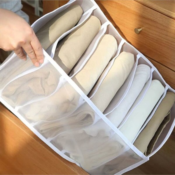 Tøjskuffe Organizer Jeans Opbevaringsboks Stor Størrelse Gitter Garderobe Opbevaring Sammenklappelig Skuffeopdeler Hvid 253620 cm(7 gitter til jeans)