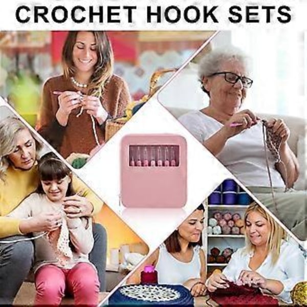 Virknålsset med fodral Rosa virkningsset Släta sticknålar Kit Silikonvirknål (2,5 mm-6 mm)