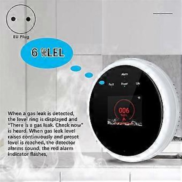 Wifi Naturgassensor Brännbar Hushålls Smart Gaslarm Detektor Läckagesensor Wifi Temperaturdetektorer EU-kontakt