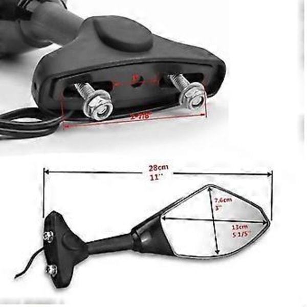 Motorsykkel LED Sidespeil med Lys For Yzf R1 R6 Fz1 Fz6 600r R3