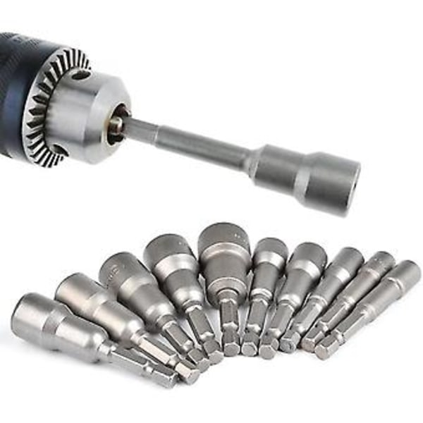10 stk. magnetisk skruetrækkersokkel: Magnetisk bit til slagboremaskine 6-19 mm 1/4\" adapter sekskantbits