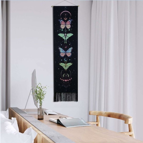 Psykedelisk väggbonad med tofsar, färgglad väggkonst för sovrum vardagsrum 130x32,5cm Svart-Fei Yu