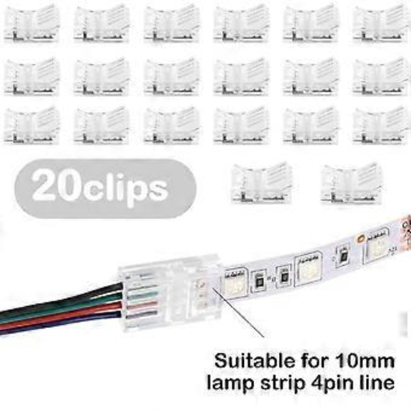 LED Lys Strip Stik 20 Vandtætte LED Adapter Stik Loddefri LED Lys Strip Stik 4 Pin 10mm
