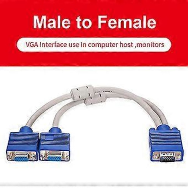 VGA Splitter Kabel Monitor Adapter Förlängningsomvandlare Kopparpläterad Anslutning Videokabel PC Magnetisk Ring Dataöverföringskabel