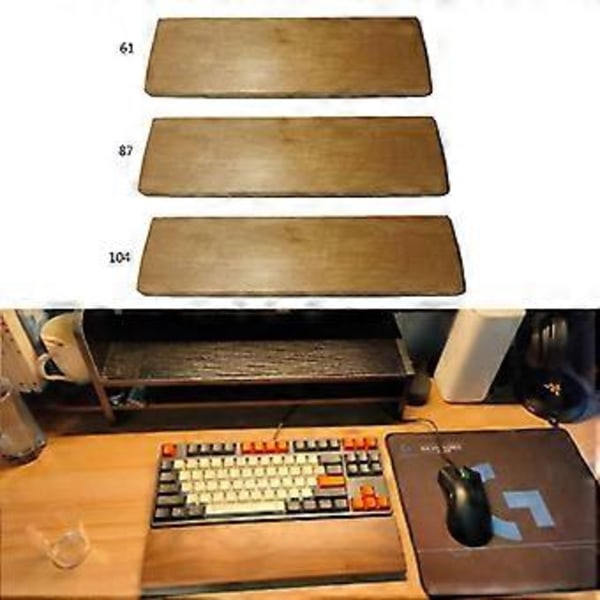 Handledsstöd i trä, bokträ, för mekaniskt tangentbord med halkskyddsmatta, ergonomiskt handledsstöd för gaming, 61 87 104 tangenter, handstöd för mekaniskt tangentbord