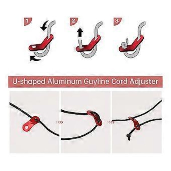 20 STK Aluminiumlegering Tau Strammer Telt Bardun Justerer Doble Hull Vindtau Teltspenne Ultralette Teltplugger