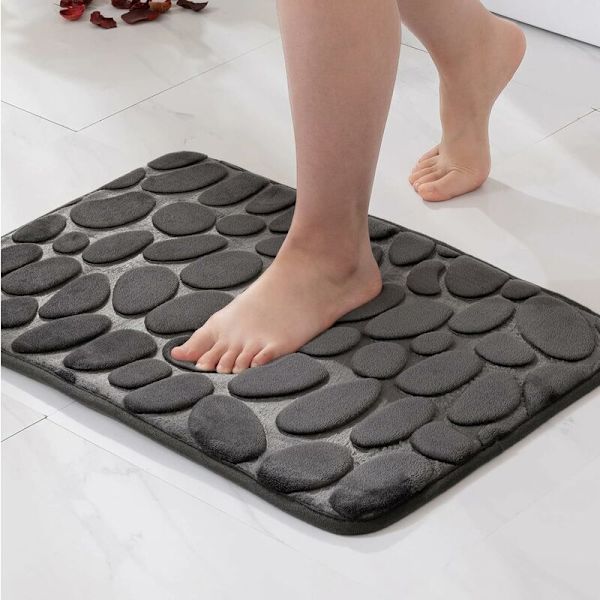 Badrumsmatta halkfri 60x90cm Inomhus dörrmatta minnesskum entrématta för badrum badkar kök grå